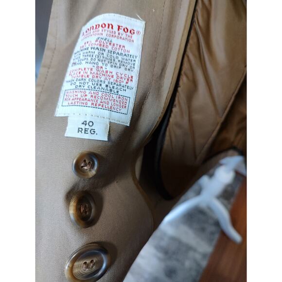 London Fog Vintage Men's Size 40 Tan Trench Coat w/ Zip Removable Liner - Picture 13 of 16